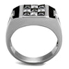WildKlass Stainless Steel Ring High Polished Men AAA Grade CZ Jet-WildKlass Jewelry