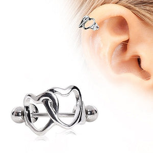 Interlocked Hearts WildKlass Cartilage Cuff 316L Surgical Steel-WildKlass Jewelry