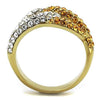 WildKlass Stainless Steel Ring Two-Tone IP Gold Women Top Grade Crystal Topaz-WildKlass Jewelry