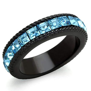 WildKlass Stainless Steel Ring IP Black Women Top Grade Crystal Sea Blue-WildKlass Jewelry