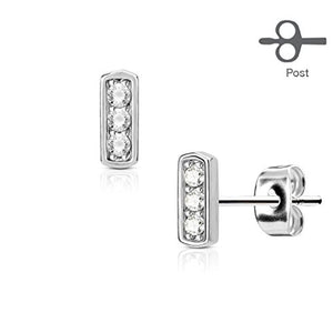 Pair of Three CZ Set Square Bar 316L Surgical Steel Post WildKlass Earring Studs-WildKlass Jewelry