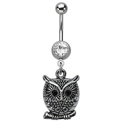 WildKlass Navel with Antique Perching Owl Charm (14g 7/16")-WildKlass Jewelry