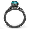 WildKlass Stainless Steel Ring IP Light Black (IP Gun) Women Top Grade Crystal Blue Zircon-WildKlass Jewelry