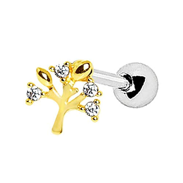 WildKlass Yellow Gold Plated Sparkling Tree of Life Cartilage Earrings-WildKlass Jewelry