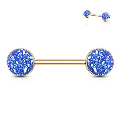 WildKlass Druzy Stone Set Ends Rose Gold PVD Over 316L Surgical Steel Barbell Nipple Rings-WildKlass Jewelry