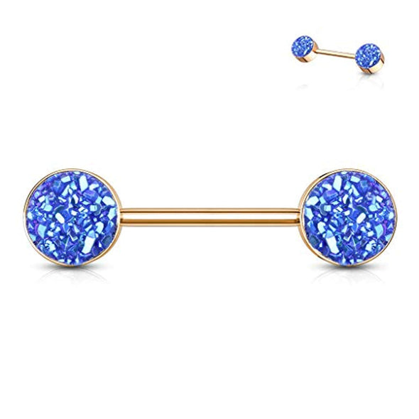 WildKlass Druzy Stone Set Ends Rose Gold PVD Over 316L Surgical Steel Barbell Nipple Rings-WildKlass Jewelry