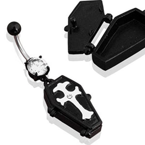 316L Surgical Steel Black Coffin WildKlass Navel Ring CZ (Sold by Piece)-WildKlass Jewelry
