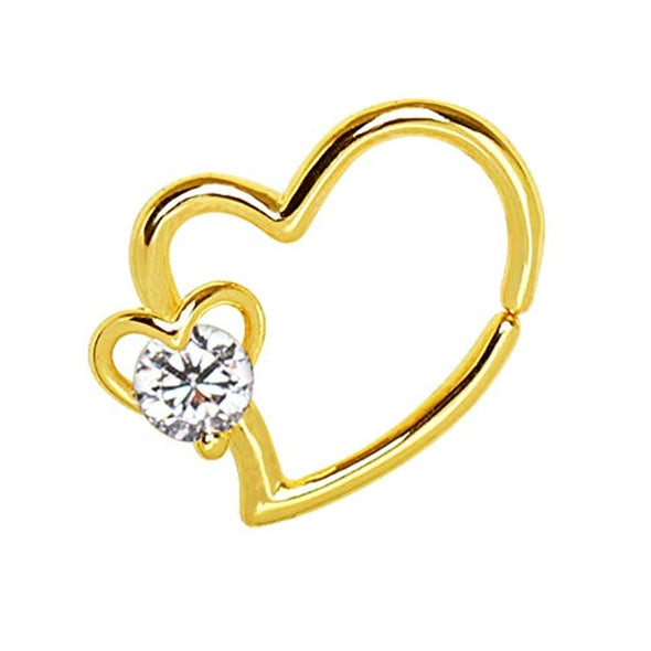 Gold Plated Heart WildKlass Cartilage Earring with Jeweled Heart-WildKlass Jewelry