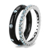 WildKlass Stainless Steel Ring Two-Tone IP Black Women Top Grade Crystal Sea Blue-WildKlass Jewelry