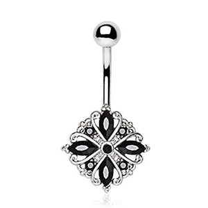 316L Stainless Steel Ornate Flower Design WildKlass Navel Ring-WildKlass Jewelry