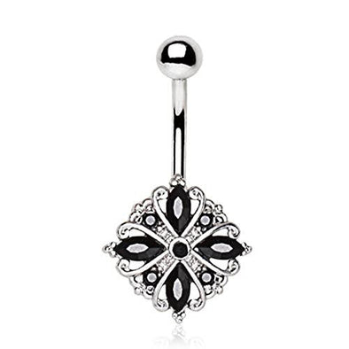 316L Stainless Steel Ornate Flower Design WildKlass Navel Ring-WildKlass Jewelry