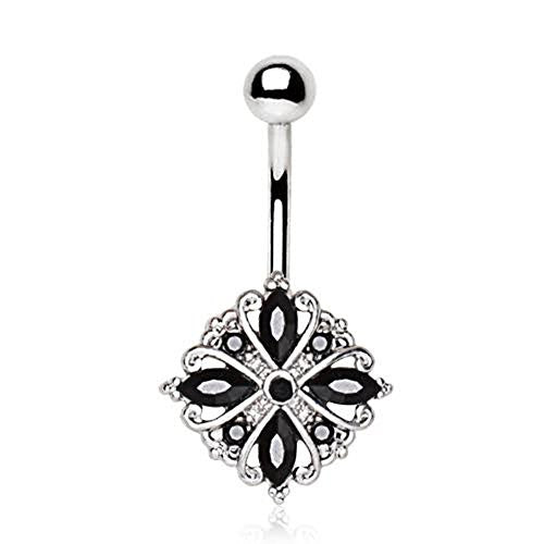 316L Stainless Steel Ornate Flower Design WildKlass Navel Ring-WildKlass Jewelry