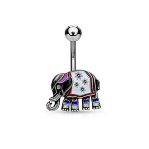 Elephant with Enamel Colored and Antique Plated 316L Surgical Steel WildKlass Belly Button Rings-WildKlass Jewelry