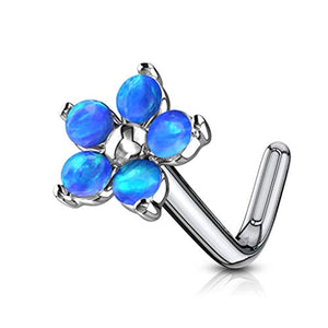 WildKlass Flower with 5 Opal Petals 316L Surgical Steel L Bend Nose Stud Rings-WildKlass Jewelry