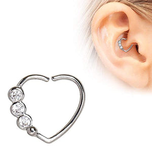 316L Stainless Steel Triple CZ Heart Annealed WildKlass Cartilage Earring-WildKlass Jewelry