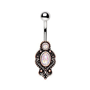 Copper Plated Medieval Style WildKlass Navel Ring with Double Synthetic Opal-WildKlass Jewelry