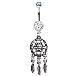 316L Stainless Steel Ornate Dream Catcher WildKlass Dangle Navel Ring-WildKlass Jewelry