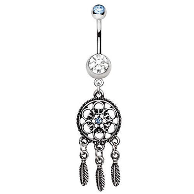 316L Stainless Steel Ornate Dream Catcher WildKlass Dangle Navel Ring-WildKlass Jewelry