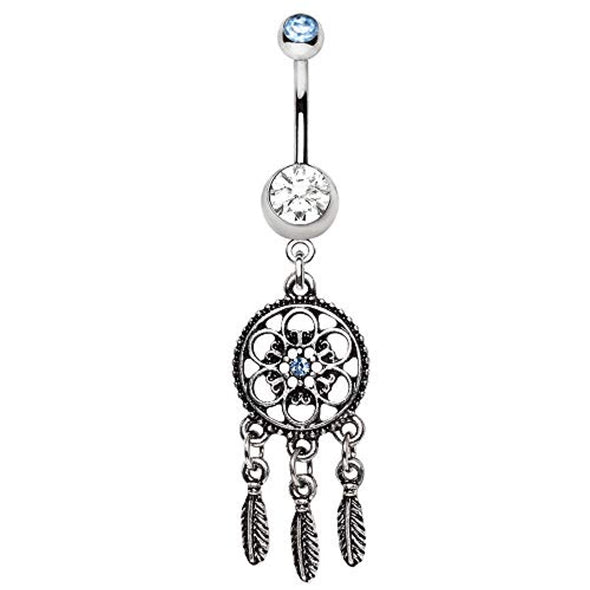 316L Stainless Steel Ornate Dream Catcher WildKlass Dangle Navel Ring-WildKlass Jewelry