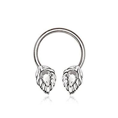 316L Stainless Steel WildKlass Silver Plated Jeweled Leaf Horseshoe-WildKlass Jewelry