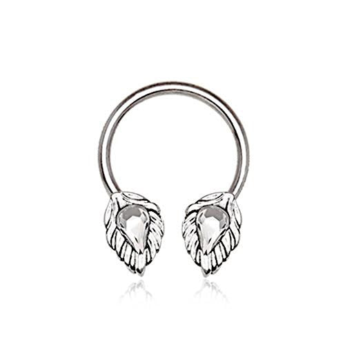 316L Stainless Steel WildKlass Silver Plated Jeweled Leaf Horseshoe-WildKlass Jewelry