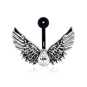 Black PVD Plated Rebel Angel Wing WildKlass Navel Ring-WildKlass Jewelry