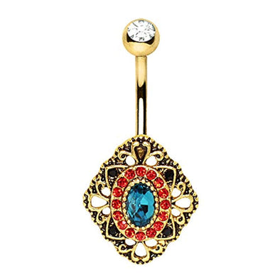 WILDKLASS Gold Plated Ornate Rhombus Shape Navel Ring-WildKlass Jewelry