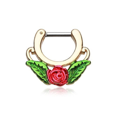 Golden Rose Blossom Icon WildKlass Septum Clicker-WildKlass Jewelry