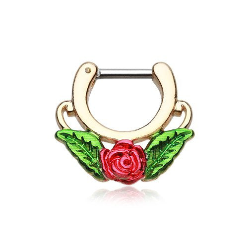 Golden Rose Blossom Icon WildKlass Septum Clicker-WildKlass Jewelry