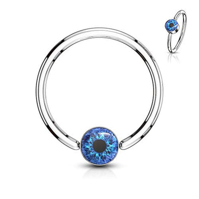 WildKlass Eyeball Inlaid Round Flat Cylinder 316L Surgical Steel Captive Rings-WildKlass Jewelry