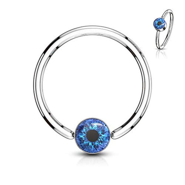 WildKlass Eyeball Inlaid Round Flat Cylinder 316L Surgical Steel Captive Rings-WildKlass Jewelry