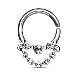 3 CZ with Chain Dangle 316L Surgical Steel WildKlass Bendable Septum/Cartilage Hoop Ring-WildKlass Jewelry