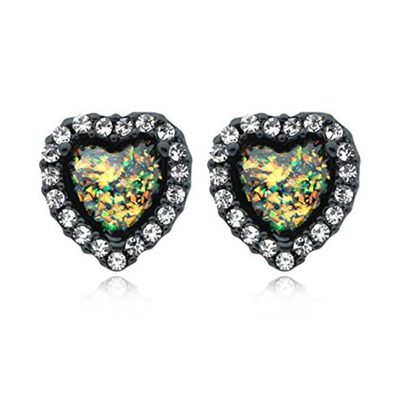 Blackline Beloved Heart Opal WildKlass Ear Stud Earrings-WildKlass Jewelry