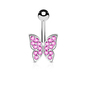 Crystal Paved Butterfly 316L Surgical Steel WildKlass Belly Button Navel Rings-WildKlass Jewelry