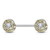 WildKlass CZ Paved with Round CZ Center Rose Blossom Ends 316L Surgical Steel Barbell Nipple Rings-WildKlass Jewelry