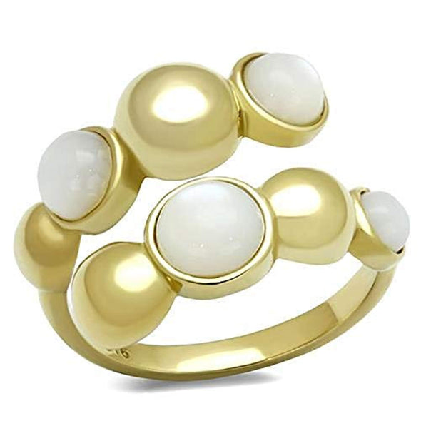 WildKlass Stainless Steel Ring IP Gold Women Semi-Precious Aurora Borealis (Rainbow Effect)-WildKlass Jewelry