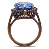 WildKlass Stainless Steel Ring IP Coffee Light Women Top Grade Crystal Light Sapphire-WildKlass Jewelry