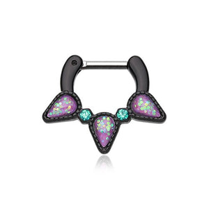 Black Septum Clicker 16g 14g 1/4" 6mm Opal Purple Sparkle Trident Septum Ring-WildKlass Jewelry