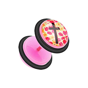 Floral Cross Acrylic WildKlass Fake Plug with O-Rings-WildKlass Jewelry