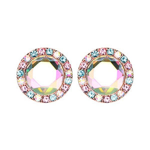 Rose Gold Round Crown Faceted Jeweled Combo WildKlass Ear Stud-WildKlass Jewelry