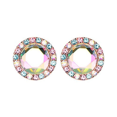 Rose Gold Round Crown Faceted Jeweled Combo WildKlass Ear Stud-WildKlass Jewelry
