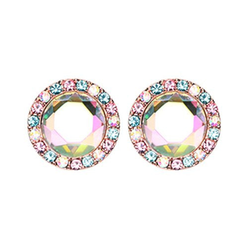 Rose Gold Round Crown Faceted Jeweled Combo WildKlass Ear Stud-WildKlass Jewelry