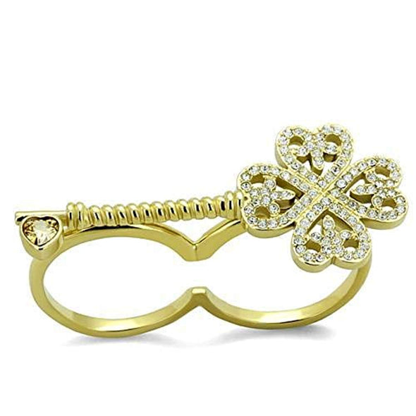 WildKlass Stainless Steel Ring IP Gold Women AAA Grade CZ Champagne-WildKlass Jewelry
