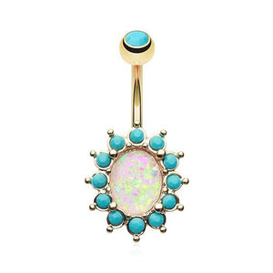 Golden Opal Turquoise Belly Button Ring Gold Plated 316L Surgical Steel-WildKlass Jewelry