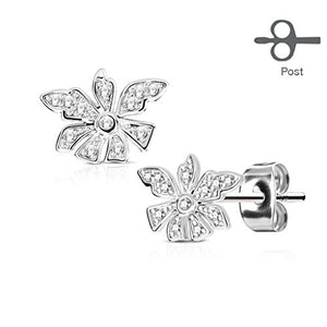 Pair of Micro Pave CZ Flower 316L Surgical Steel Post WildKlass Earring Studs-WildKlass Jewelry