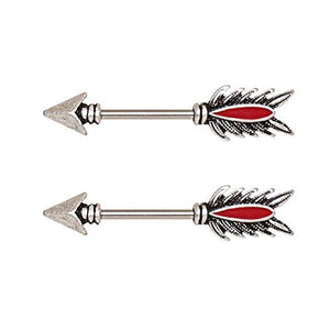 316L Stainless Steel Red Feather Arrow WildKlass Nipple Bar-WildKlass Jewelry