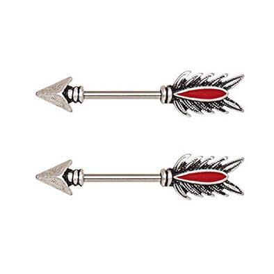 316L Stainless Steel Red Feather Arrow WildKlass Nipple Bar-WildKlass Jewelry