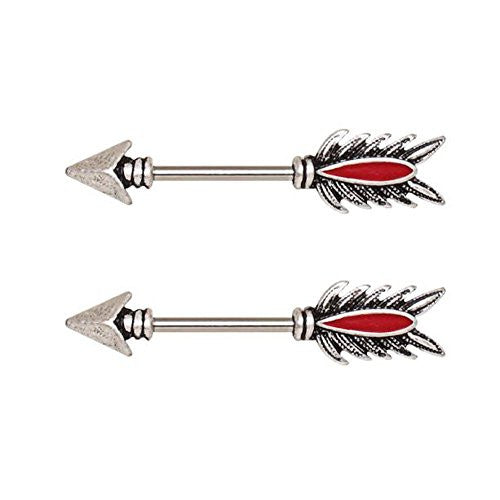 316L Stainless Steel Red Feather Arrow WildKlass Nipple Bar-WildKlass Jewelry