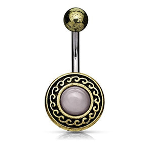 Antique Gold Plated Tribal Shield with Semi Precious Stone Center WildKlass Belly Rings-WildKlass Jewelry