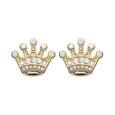 Golden Crown Jewel Multi-Gem WildKlass Ear Stud Earrings-WildKlass Jewelry